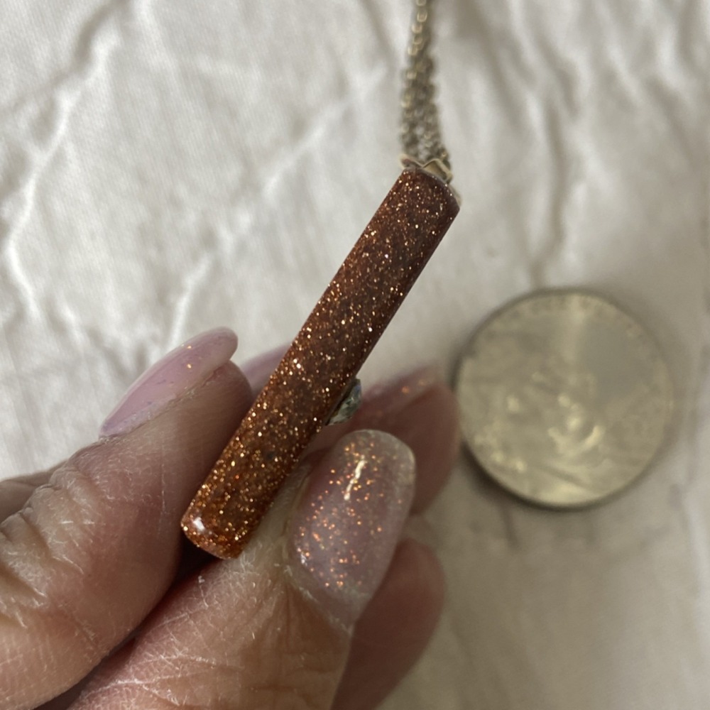 Vintage Goldstone With Crystal Unique Sparkly Shimmer Mystical Gold Necklace - Picture 6 of 8
